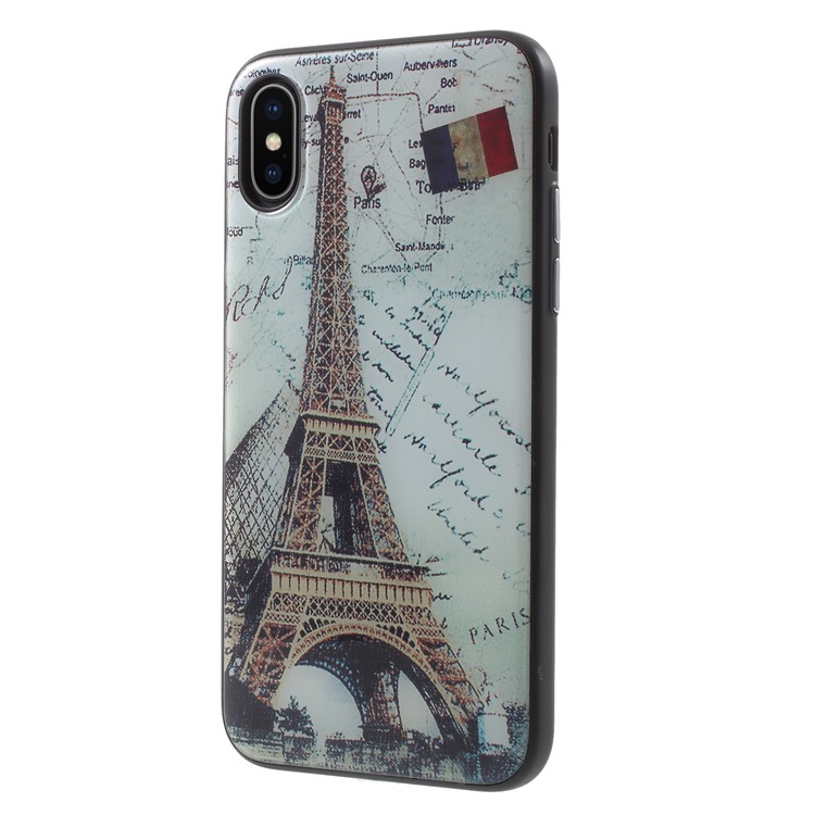 Anti-shock TPU + Glaze Glossy Pattern Printing PC Combo Case for iPhone X / 10 5.8 inch - Eiffel Tower-3
