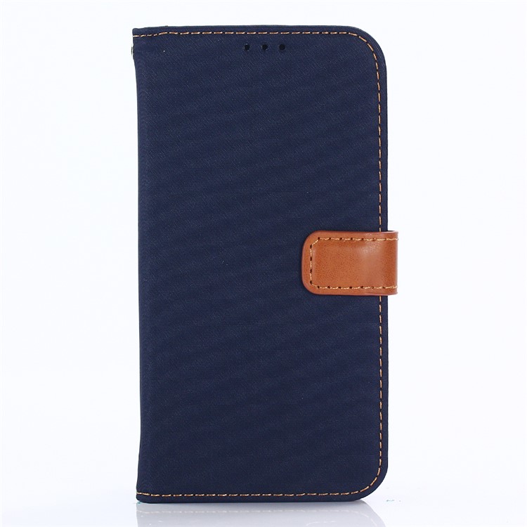 Nylon Cloth Coated Leather Stand Wallet Case for iPhone X/10 - Dark Blue-1