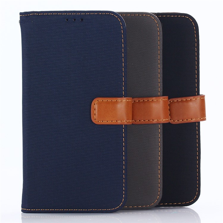 Nylon Cloth Coated Leather Stand Wallet Case for iPhone X/10 - Dark Blue-12