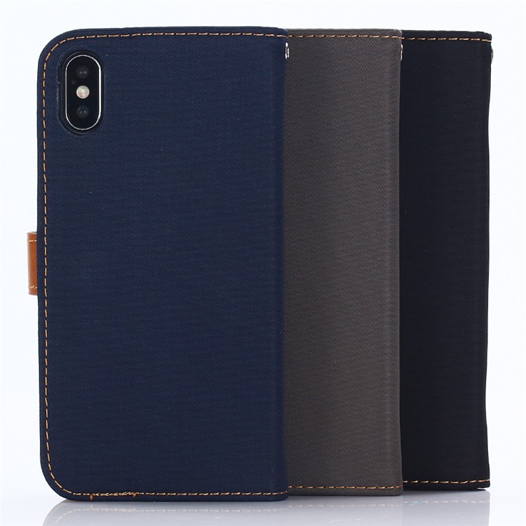 Nylon Cloth Coated Leather Stand Wallet Case for iPhone X/10 - Dark Blue-13