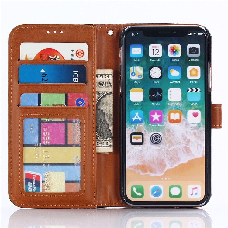 Nylon Cloth Coated Leather Stand Wallet Case for iPhone X/10 - Dark Blue-3