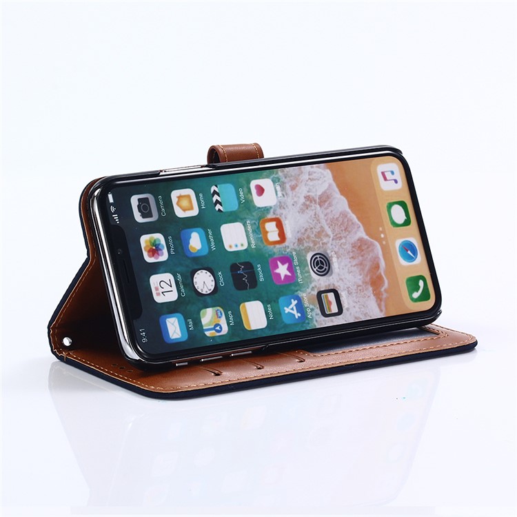 Nylon Cloth Coated Leather Stand Wallet Case for iPhone X/10 - Dark Blue-5