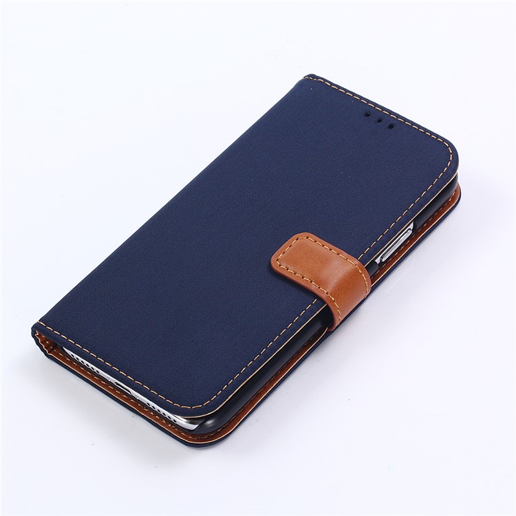 Nylon Cloth Coated Leather Stand Wallet Case for iPhone X/10 - Dark Blue-6