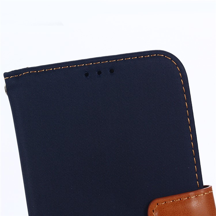 Nylon Cloth Coated Leather Stand Wallet Case for iPhone X/10 - Dark Blue-8