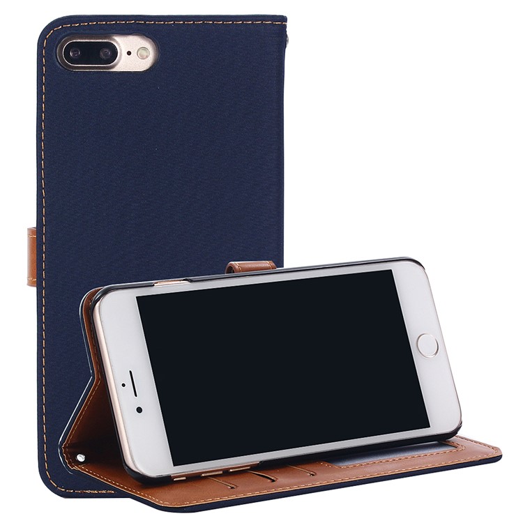 Cloth Texture Wallet Stand Leather Mobile Phone Case for iPhone 8 Plus/7 Plus 5.5 inch - Dark Blue-11