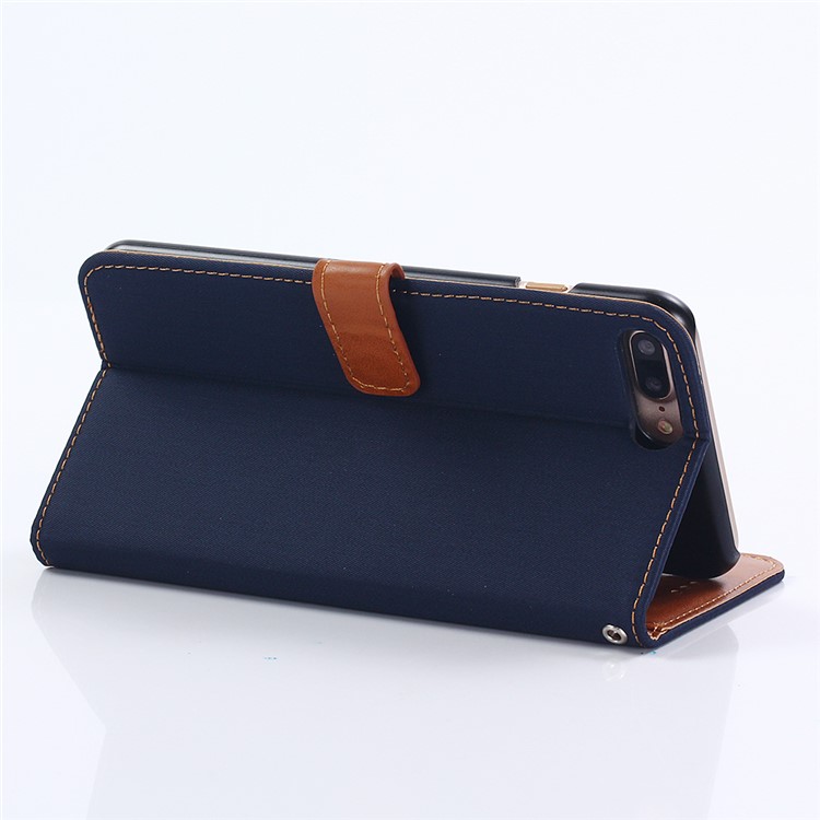 Cloth Texture Wallet Stand Leather Mobile Phone Case for iPhone 8 Plus/7 Plus 5.5 inch - Dark Blue-4
