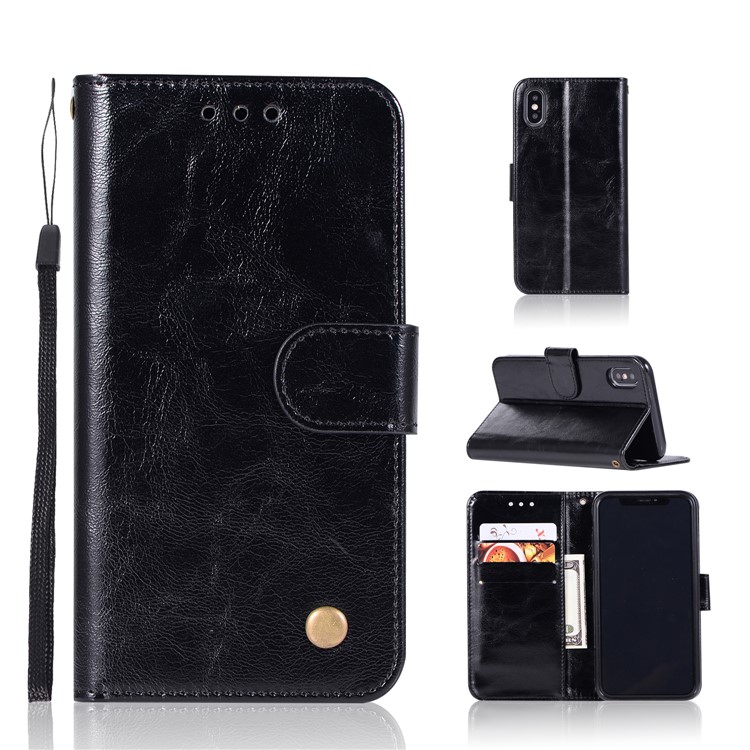 Retro Leather Skin Wallet Stand Case for iPhone X - Black-1