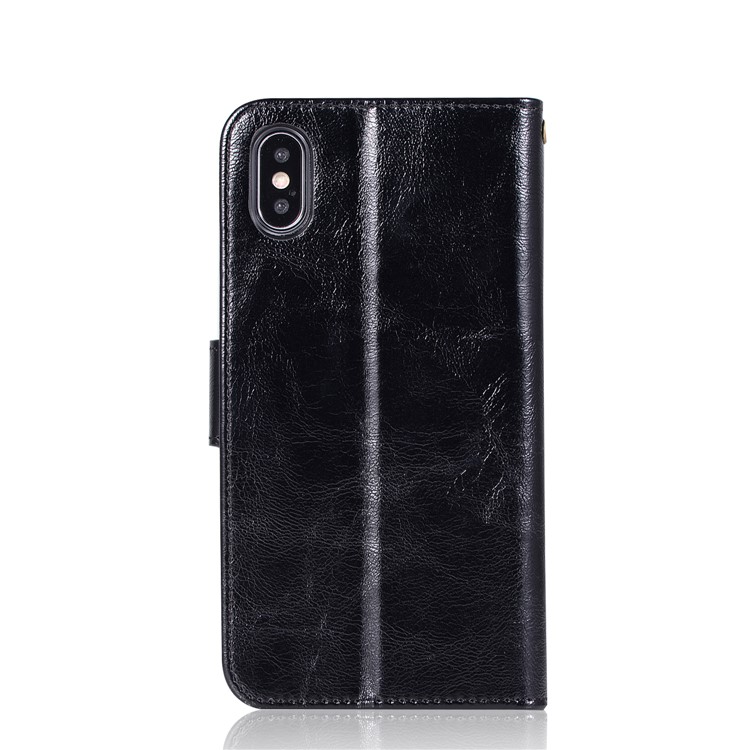 Retro Leather Skin Wallet Stand Case for iPhone X - Black-3