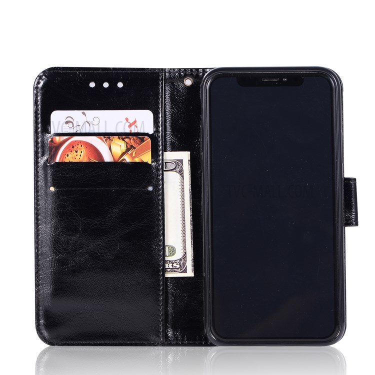 Retro Leather Skin Wallet Stand Case for iPhone X - Black-4