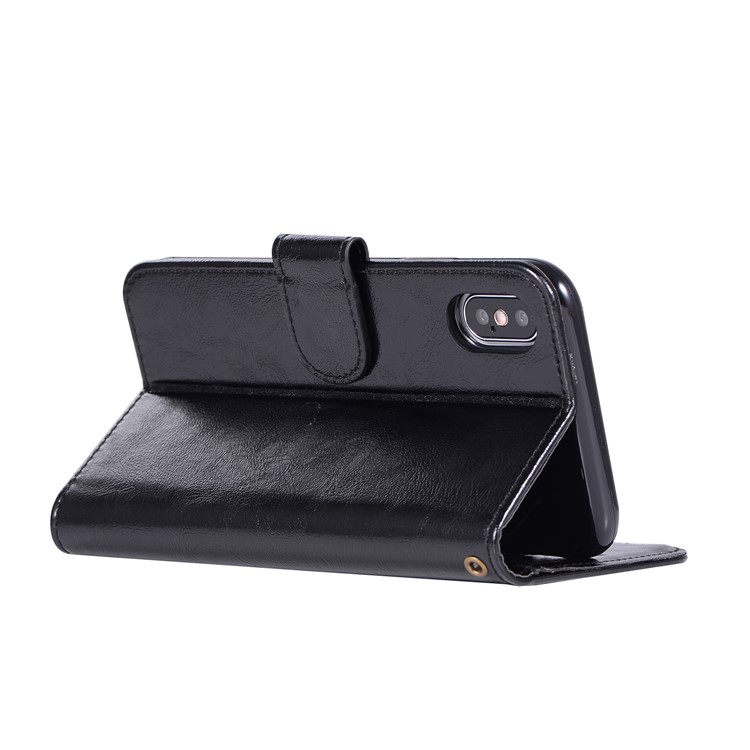 Retro Leather Skin Wallet Stand Case for iPhone X - Black-6