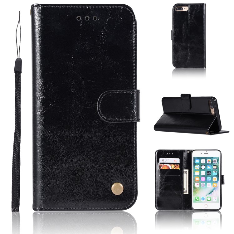 Vintage Style Wallet Leather Stand Case for iPhone 8 Plus / 7 Plus 5.5 inch - Black-1