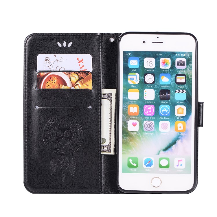 Imprint Owl Dream Catcher PU Leather Wallet Stand Shell for iPhone 8 Plus/7 Plus 5.5 inch - Black-4