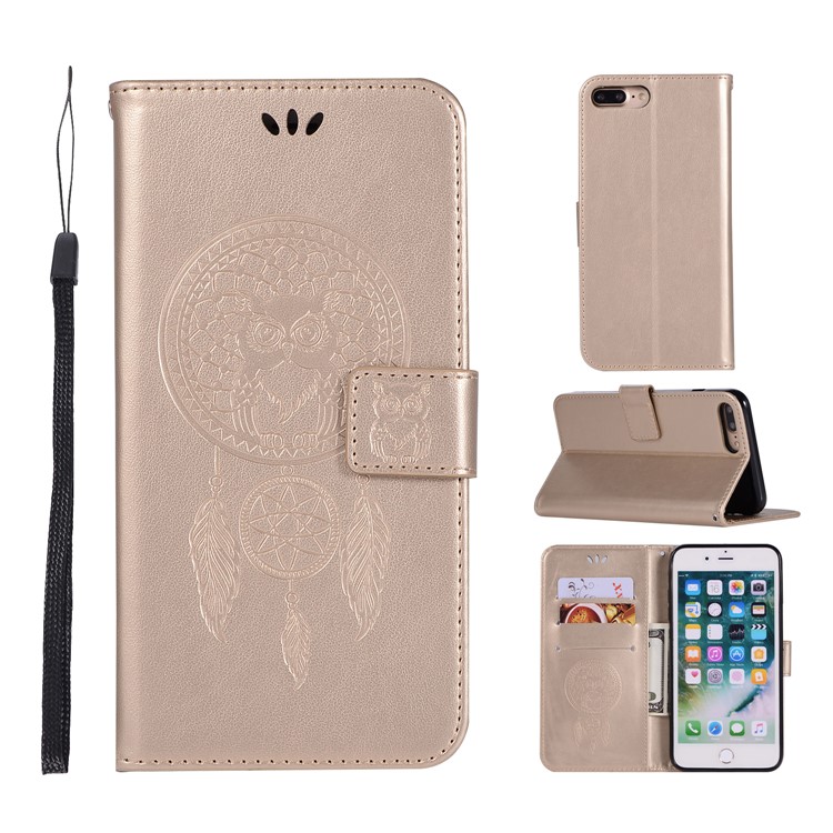

Owl Dream Catcher Imprinted PU Leather Wallet Stand Case for iPhone 8 Plus/7 Plus 5.5 inch - Gold