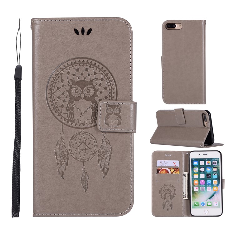 

Imprint Owl Dream Catcher PU Leather Wallet Mobile Cover for iPhone 8 Plus/7 Plus 5.5 inch - Grey
