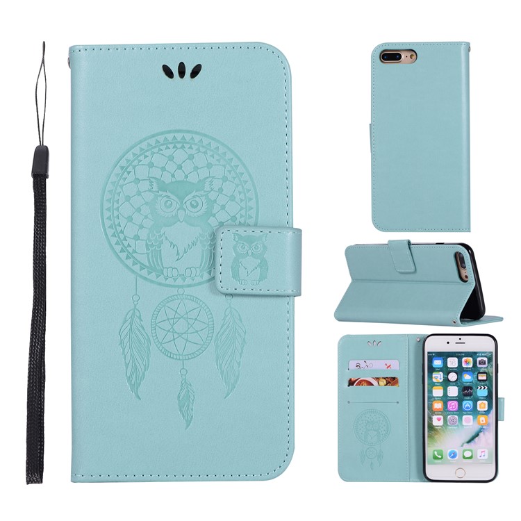 

Imprint Owl Dream Catcher Leather Wallet Phone Cover for iPhone 8 Plus/7 Plus 5.5 inch - Cyan