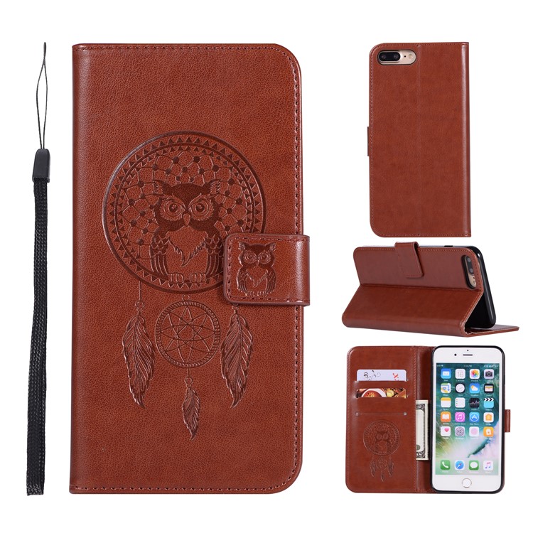 

Owl Dream Catcher Imprinted PU Leather Wallet Mobile Casing for iPhone 8 Plus/7 Plus 5.5 inch - Brown