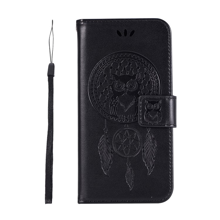 Imprinted Dream Catcher Owl Leather Wallet Case for iPhone X - Black-2