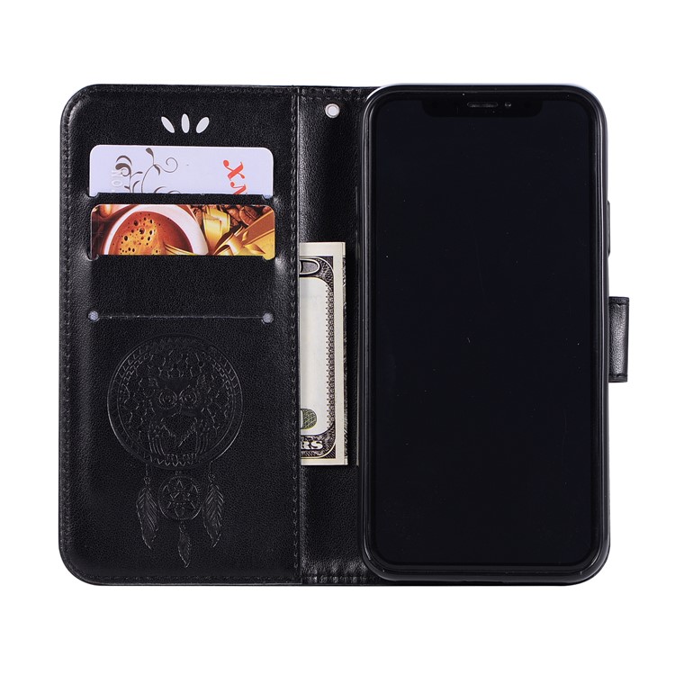 Imprinted Dream Catcher Owl Leather Wallet Case for iPhone X - Black-4