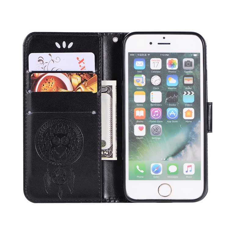 Imprinted Dream Catcher Owl Leather Wallet Case for iPhone 6s 6 - Black-4