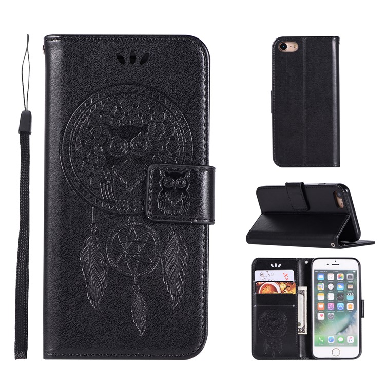 Imprint Owl Dream Catcher PU Leather Wallet Stand Shell for iPhone 6s Plus/6 Plus - Black-1