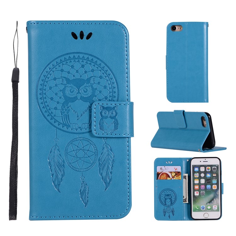 

Imprint Owl Dream Catcher PU Leather Wallet Mobile Phone Shell for iPhone 6s Plus/6 Plus - Blue