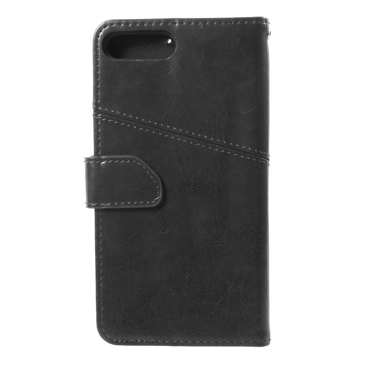 K'TRY Geometric Splicing Wallet Oil Wax Leather Case for iPhone 8 Plus / 7 Plus - Black-3