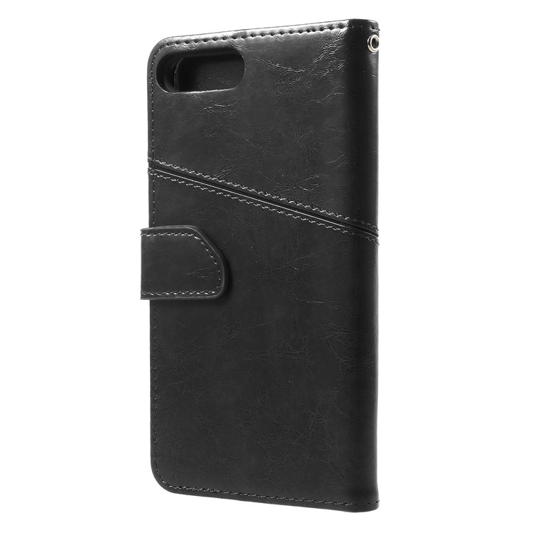 K'TRY Geometric Splicing Wallet Oil Wax Leather Case for iPhone 8 Plus / 7 Plus - Black-4