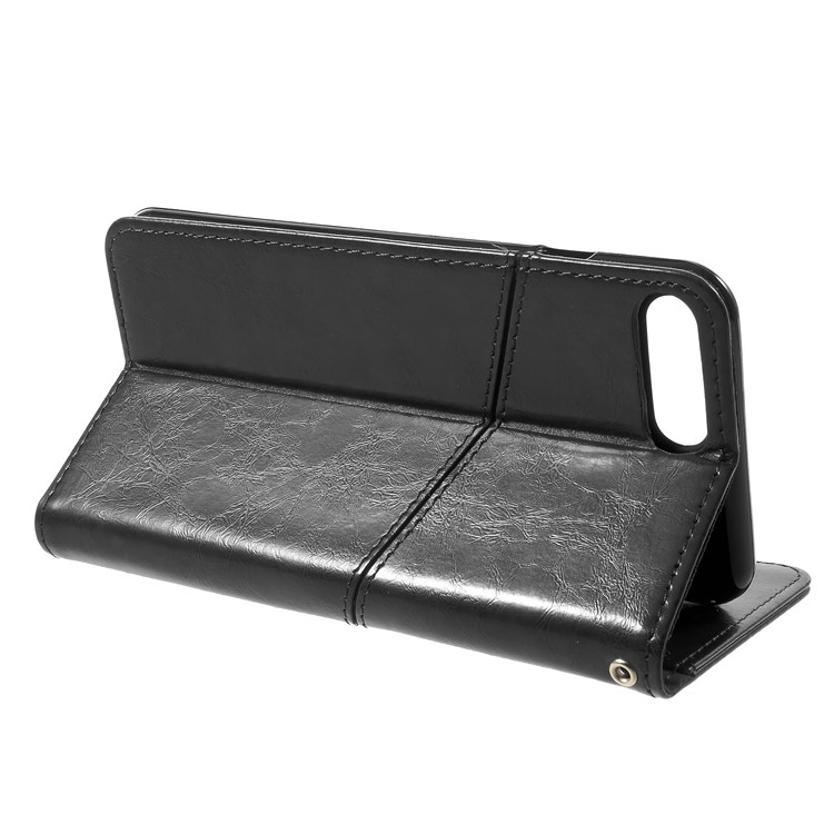 K'TRY Geometric Splicing Wallet Oil Wax Leather Case for iPhone 8 Plus / 7 Plus - Black-5