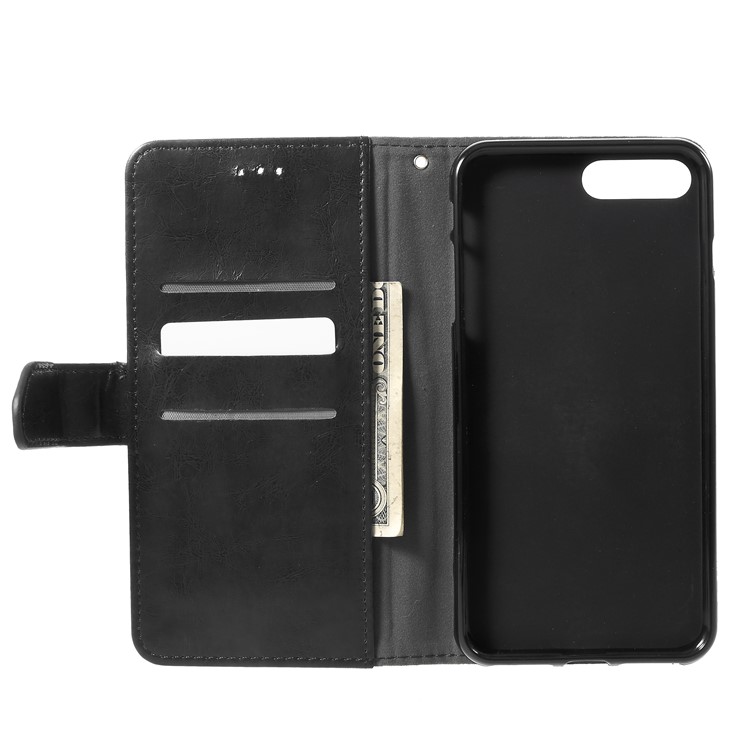 K'TRY Geometric Splicing Wallet Oil Wax Leather Case for iPhone 8 Plus / 7 Plus - Black-6