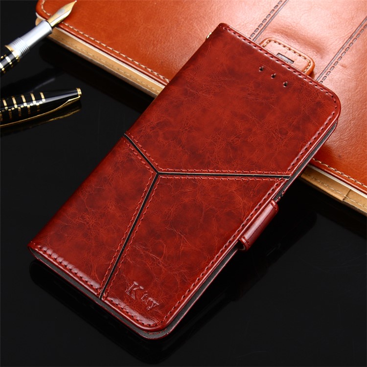 K'TRY Geometric Splicing Crazy Horse Oil Wax Leather Mobile Casing for iPhone 8 Plus / 7 Plus - Coffee-1