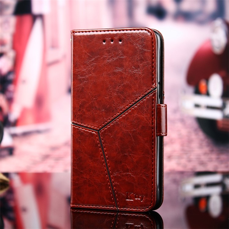 K'TRY Geometric Splicing Crazy Horse Oil Wax Leather Mobile Casing for iPhone 8 Plus / 7 Plus - Coffee-2