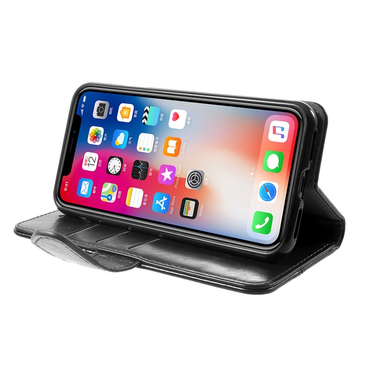 K'TRY Geometric Splicing Series Leather Wallet Case for iPhone X - Black-3