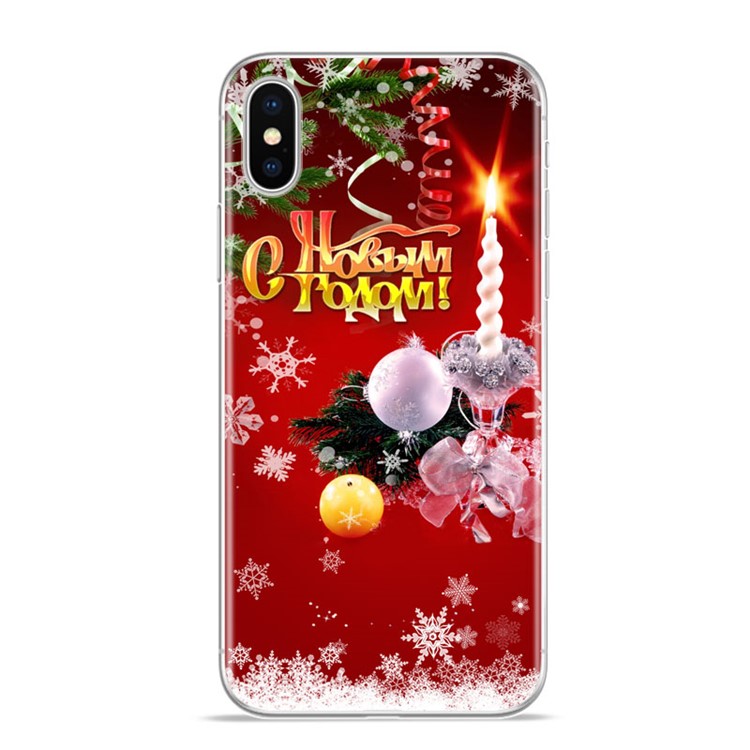 UV Print Patterned Russia Christmas Series Soft TPU Gel Back Case for iPhone X - Candle and Snowflake-1
