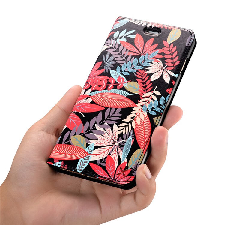 XOOMZ Pattern Printing Card Holder Leather Case for iPhone 8 Plus/7 Plus - Colorful Leaves-10