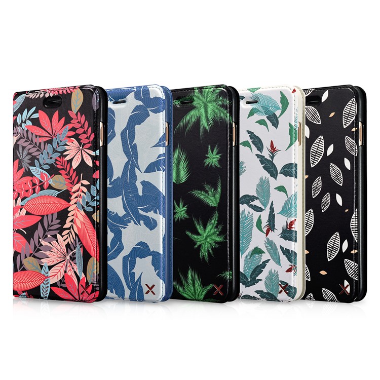 XOOMZ Pattern Printing Card Holder Leather Case for iPhone 8 Plus/7 Plus - Colorful Leaves-11