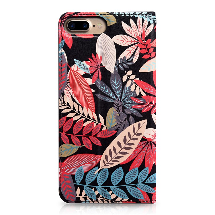 XOOMZ Pattern Printing Card Holder Leather Case for iPhone 8 Plus/7 Plus - Colorful Leaves-3
