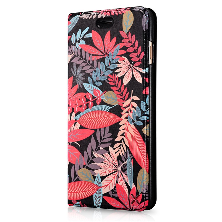 XOOMZ Pattern Printing Card Holder Leather Case for iPhone 8 Plus/7 Plus - Colorful Leaves-4