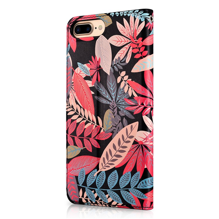 XOOMZ Pattern Printing Card Holder Leather Case for iPhone 8 Plus/7 Plus - Colorful Leaves-5