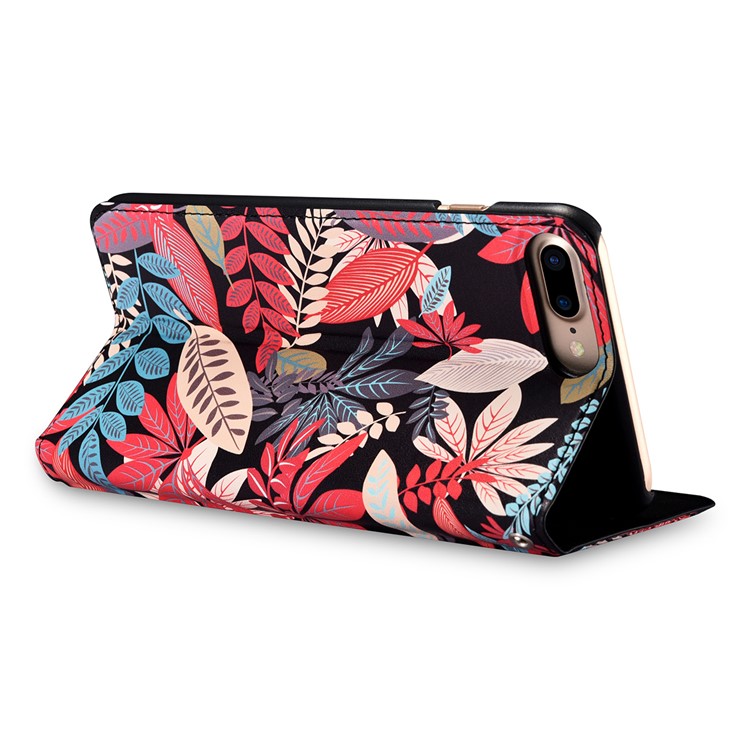 XOOMZ Pattern Printing Card Holder Leather Case for iPhone 8 Plus/7 Plus - Colorful Leaves-6