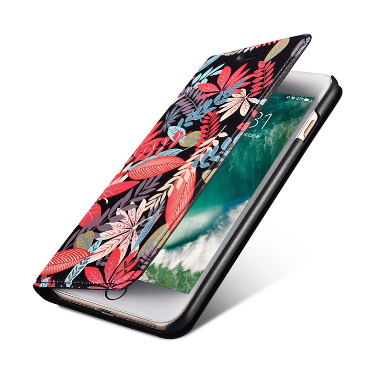 XOOMZ Pattern Printing Card Holder Leather Case for iPhone 8 Plus/7 Plus - Colorful Leaves-7