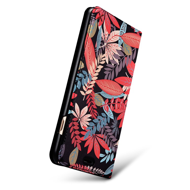 XOOMZ Pattern Printing Card Holder Leather Case for iPhone 8 Plus/7 Plus - Colorful Leaves-8
