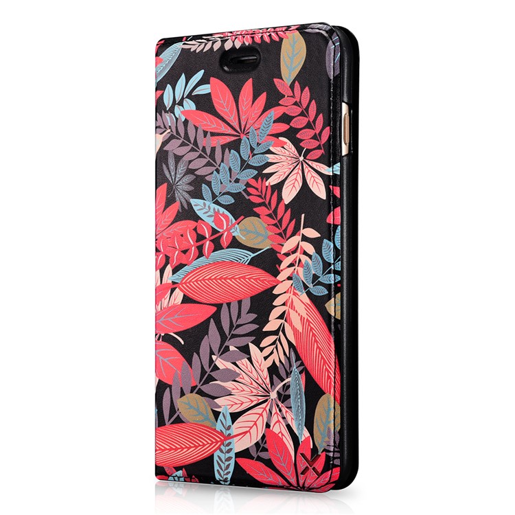 XOOMZ Pattern Printing PU Leather Card Holder Phone Case for iPhone 8 / 7 - Colorful Leaves-2