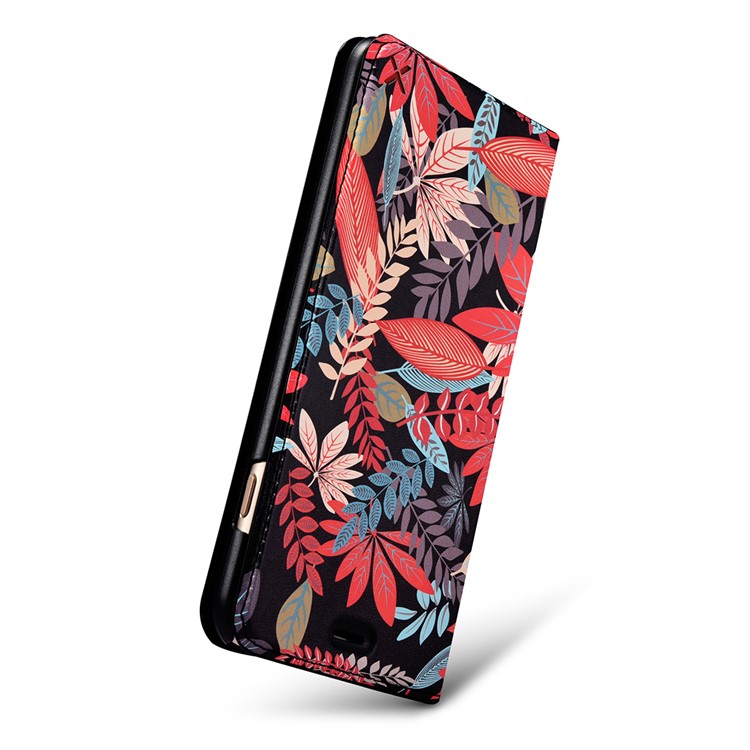 XOOMZ Pattern Printing PU Leather Card Holder Phone Case for iPhone 8 / 7 - Colorful Leaves-4