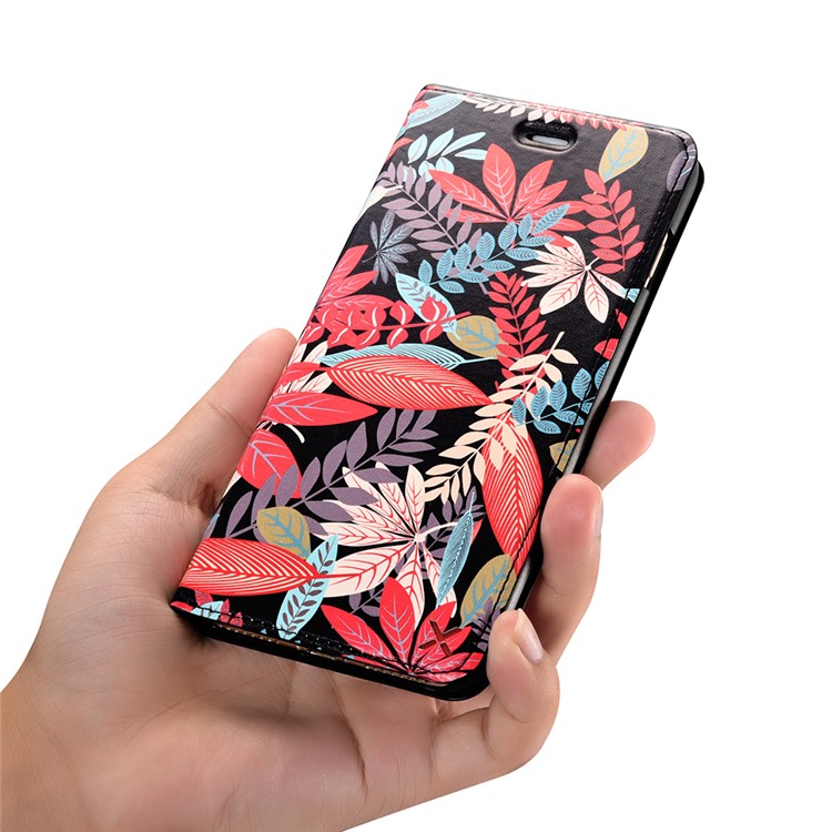 XOOMZ Pattern Printing PU Leather Card Holder Phone Case for iPhone 8 / 7 - Colorful Leaves-5