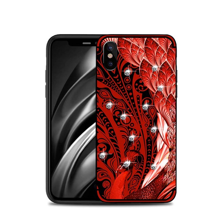 10Pcs/Set NXE Peacock Pattern TPU Protective Case Accessory with Rhinestone Decoration for iPhone X / 10 5.8 inch - Red-1