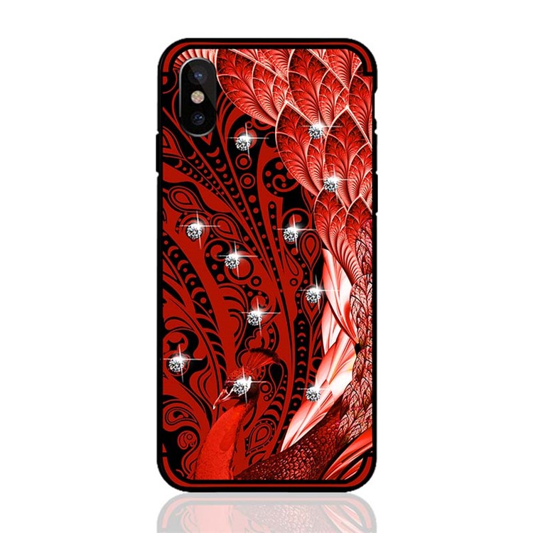 10Pcs/Set NXE Peacock Pattern TPU Protective Case Accessory with Rhinestone Decoration for iPhone X / 10 5.8 inch - Red-2