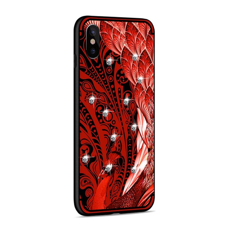 10Pcs/Set NXE Peacock Pattern TPU Protective Case Accessory with Rhinestone Decoration for iPhone X / 10 5.8 inch - Red-4