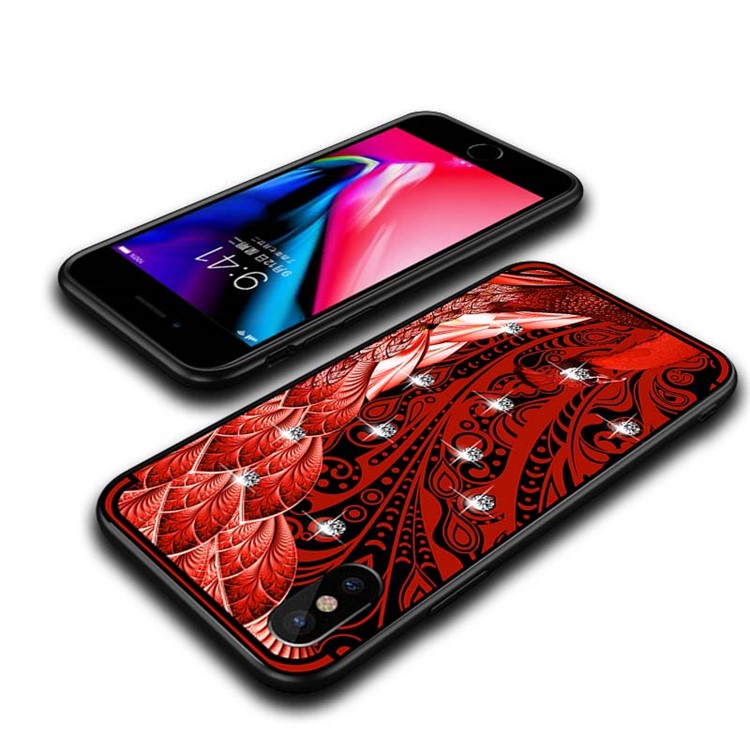 10Pcs/Set NXE Peacock Pattern TPU Protective Case Accessory with Rhinestone Decoration for iPhone X / 10 5.8 inch - Red-5