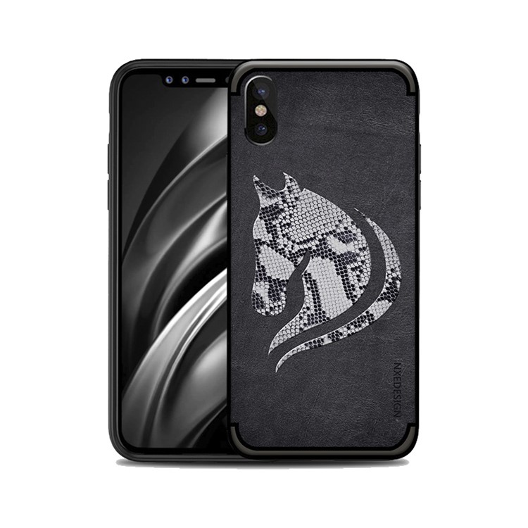 10Pcs/Set NXE Snake Textured Horse Pattern TPU Back Casing for iPhone X / 10 5.8 inch - Black-1