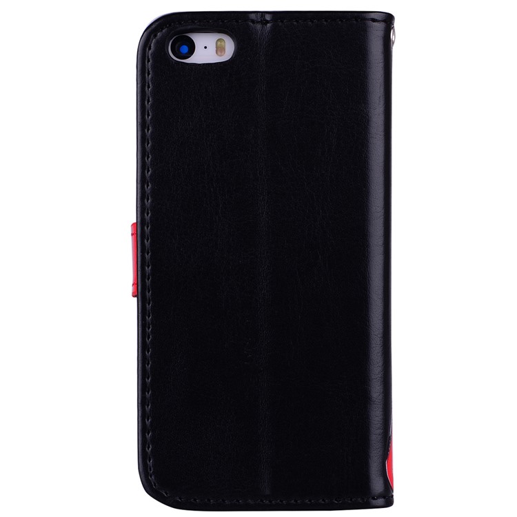 Flash Powder Pretty Girl's Back Wallet Stand Leather Case for iPhone SE/5s/5 - Black-3